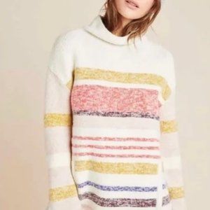 Anthropologie Elana Mock Neck Wool Blend Striped Sweater